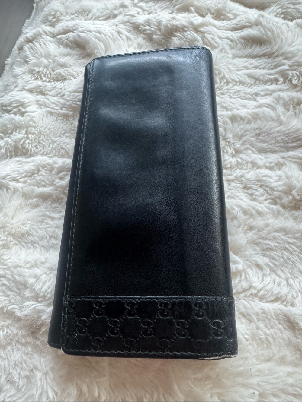 Authentic Gucci Black Patent Microissima GG Long Wallet